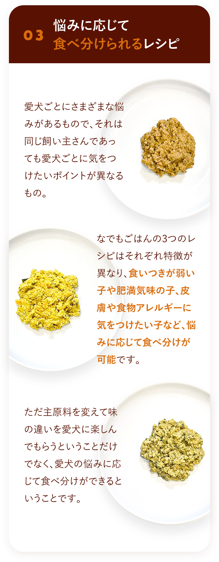 悩みに応じて食べ分けられるレシピ
