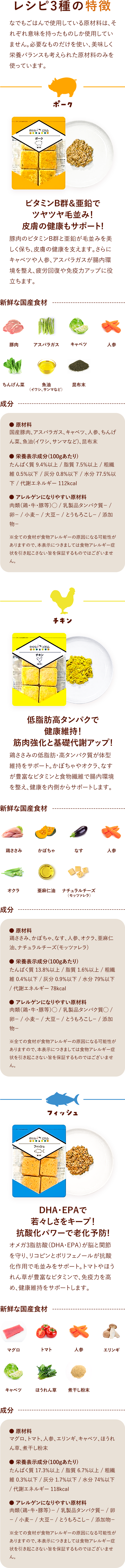 レシピ3種の特徴